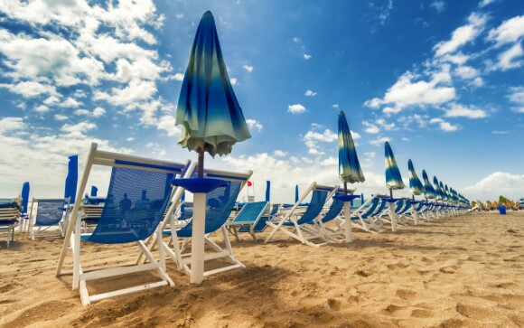 Pláž, Hotel del Vecchio, Rimini, Itálie