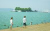 Molo, pláž, Balaton, jezero, Maďarsko