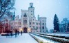 Winter landscape in the background of the castle Hluboka nad Vltavou